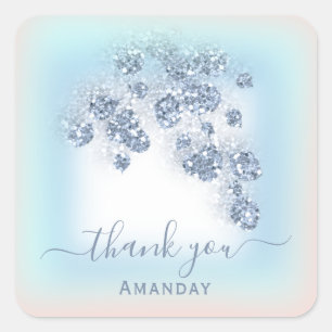 Sticker Carré Bleu Poussiéreux Paillettes Floral Pêche  Mariage 
