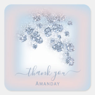 Sticker Carré Bleu Poussiéreux Paillettes Floral Rose Bbriddal 1