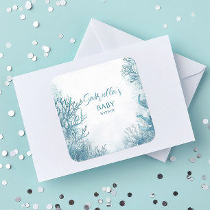 Sticker Carré Bleu Rêvé sous le Baby shower marin