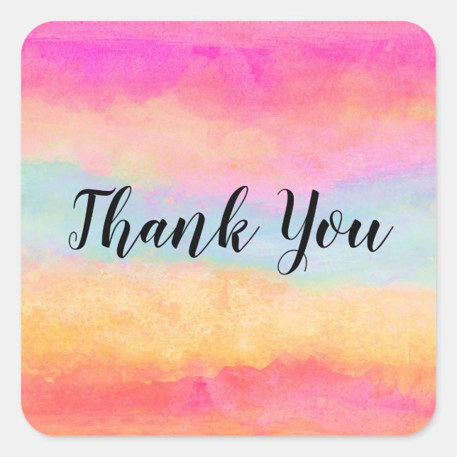 Sticker Carré Bleu rose Jaune arc-en-ciel Abstraites bandes (Devant)