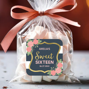 Sticker Carré Bleu, Roses Roses Roses Roses Roses Douces 16