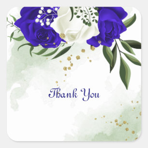 Sticker Carré bleu royal et fleurs blanches verdure
