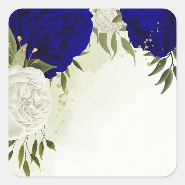 Sticker Carré bleu royal fleurs blanches mariage (Devant)