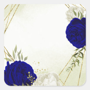 Sticker Carré bleu royal fleurs blanches mariage