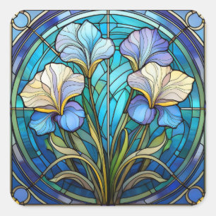 Sticker Carré Bleu Turquoise Floral Art Nouveau Vitrail