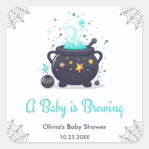 Sticker Carré Bleu Un bébé brasse le Baby shower d'Halloween