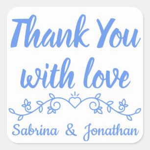 Sticker Carré Bleuet Merci Fleur Laurier Mariage