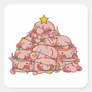 Sticker Carré Blobfish Christmas Tree Funny Animal Christmas
