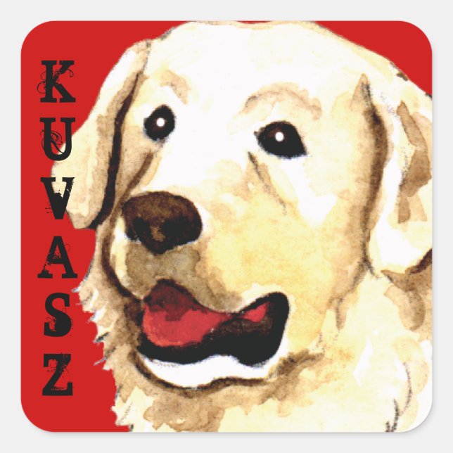 Sticker Carré Bloc couleur Kuvasz (Devant)