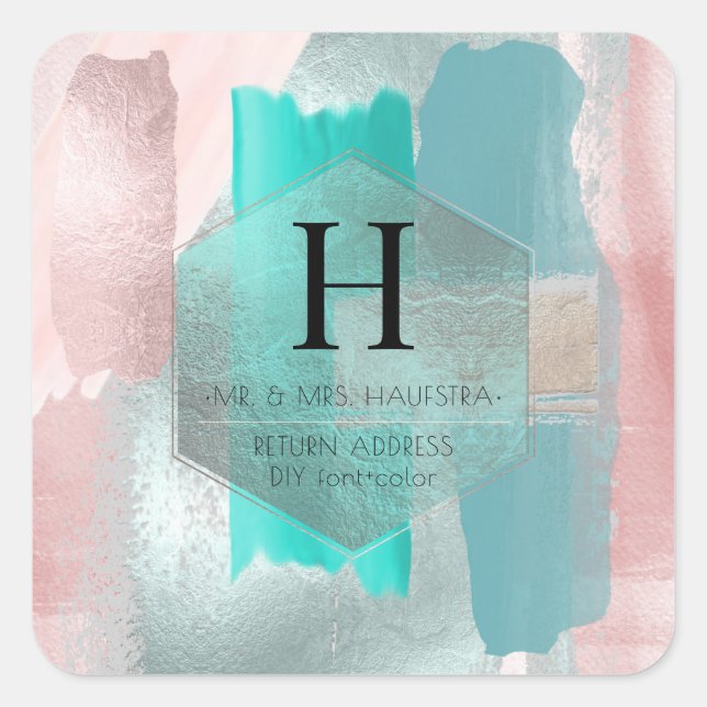 Sticker Carré Bloc de couleur PixDezines Monogram, Blush+Sage (Devant)