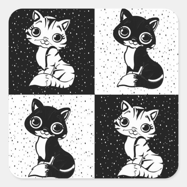 Sticker Carré Bloc de monogramme noir blanc pour chat (Devant)