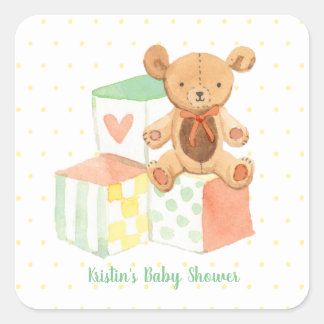 Sticker Carré Blocs pour bébés Pastel et ours en peluche