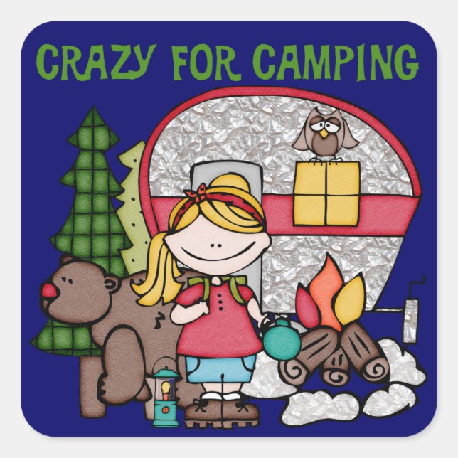 Sticker Carré Blond Girl Crazy Pour Camping (Devant)