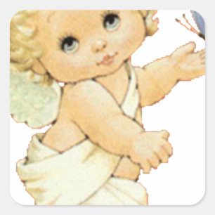 Sticker Carré Blonde Angel bébé avec un papillon.