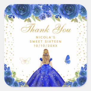 Sticker Carré Blonde aux Cheveux Blonds Fleur Bleue Princesse Sw