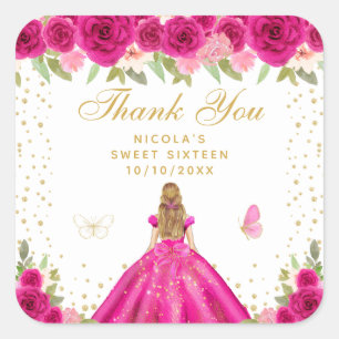 Sticker Carré Blonde aux Cheveux Rose Chaud Fleur Princesse Swee