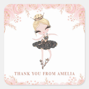 Sticker Carré Blonde Ballerina en robe noire Fleur Anniversaire