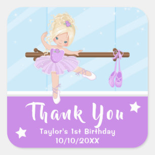 Sticker Carré Blonde cheveux Ballerina violet Anniversaire Merci