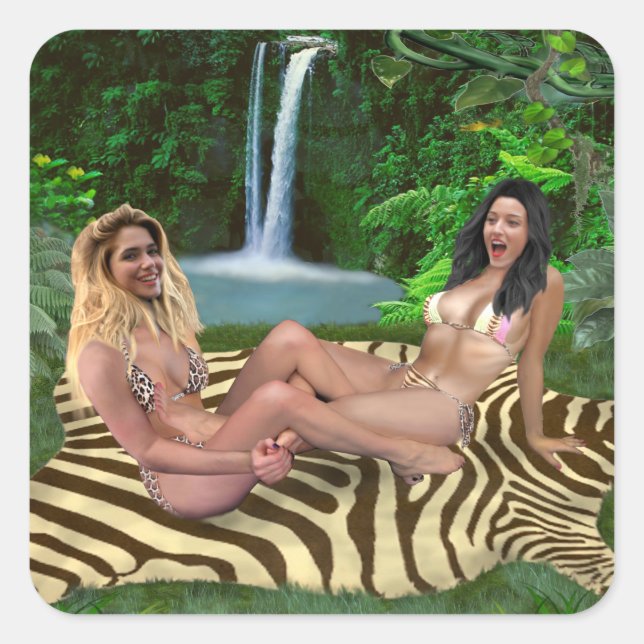 STICKER CARRÉ BLONDE CONTRE BRUNETTE (Devant)