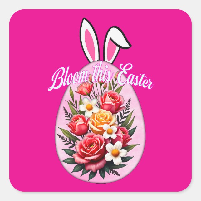 Sticker Carré Bloom This Easter – Floral Easter Egg Autocolante (Devant)