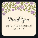 Sticker Carré Blossom fleur sauvage | Faveur de mariage<br><div class="desc">DE LA COLLECTION MARIAGE FLEUR SAUVAGE BLOSSOMS : Fleurs Whimsical aux couleurs de Chartreuse Vert et Violet antique avec un arrière - plan vintage jaune. Utilisez l'autocollant pour vos ballotins invités, sacs à bonbons, sacs cadeaux, boîte à gâteau et bien plus encore. Si vous avez des questions ou des changements...</div>
