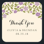 Sticker Carré Blossom fleur sauvage | Faveur de mariage<br><div class="desc">DE LA COLLECTION MARIAGE FLEUR SAUVAGE BLOSSOMS : Fleurs Whimsical aux couleurs de Chartreuse Vert et Violet antique avec un arrière - plan vintage jaune. Utilisez l'autocollant pour vos ballotins invités, sacs à bonbons, sacs cadeaux, boîte à gâteau et bien plus encore. Si vous avez des questions ou des changements...</div>
