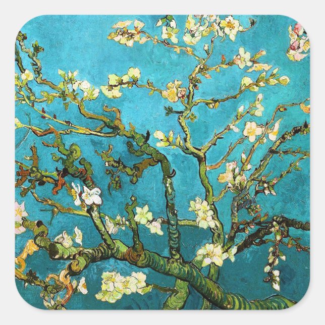 Sticker Carré Blossoming Almond Tree Van Gogh Fine Art (Devant)