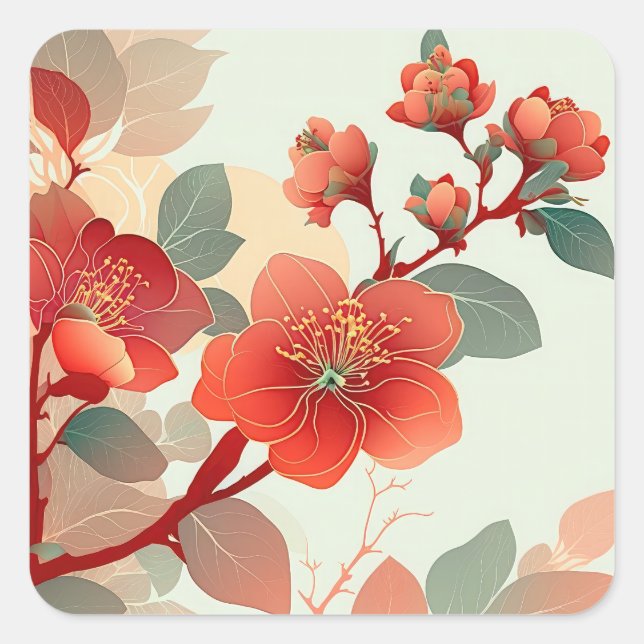 Sticker Carré Blossoms de coings rouges (Devant)