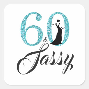 Sticker Carré Blue 60 et Sassy   Typographie 60e anniversaire