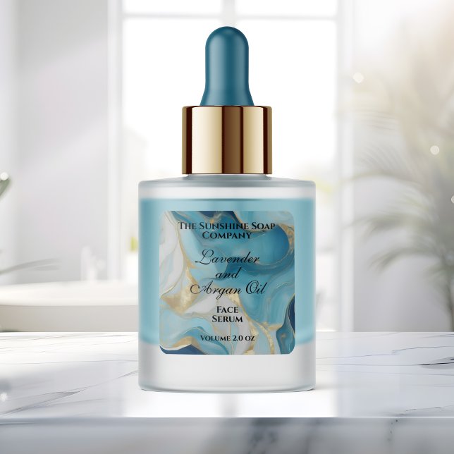 Sticker Carré Blue and gold foil dropper bottle label (Créateur téléchargé)