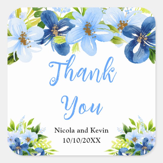 Sticker Carré Blue and Navy Flowers with Foliage  (Devant)