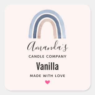 Sticker Carré Blue and Peach Rainbow Boho Design Bougie Business