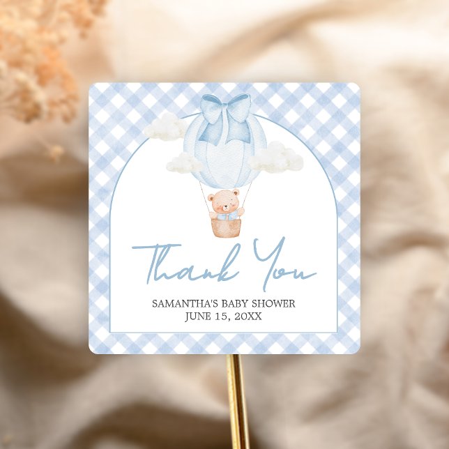 Sticker Carré Blue Bear Bearly Wait Baby Shower  (Bear Baby Shower Sticker)