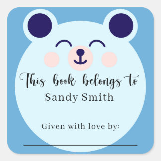 Sticker Carré Blue Bear - Ce livre appartient à un message