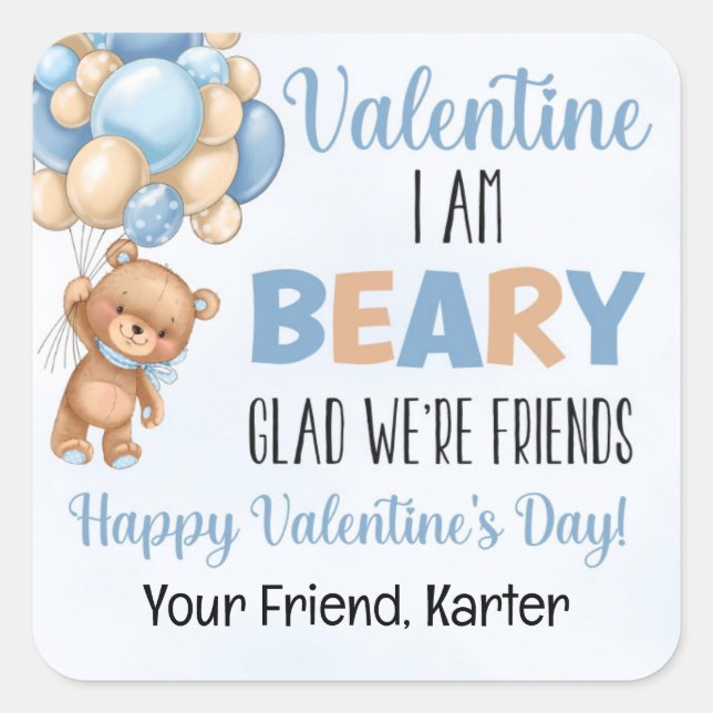 Sticker Carré Blue Beary Glad Nous sommes amis Saint Valentin (Devant)