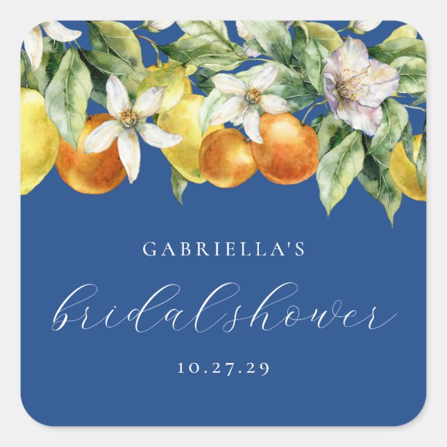 Sticker Carré Blue Boho Citron Orange Fête de Mariage  (Devant)