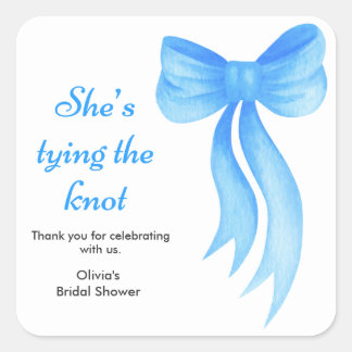 Sticker Carré Blue Bow She's Tying the Knot Bridal Shower 