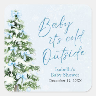 Sticker Carré Blue Bows Boy Baby It's Cold Outside Baby shower