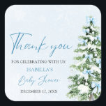 Sticker Carré Blue Bows Christmas Tree Boy Baby shower d'hiver<br><div class="desc">L'Autocollant Baby shower d'hiver Blue Bows Christmas Tree Boy est un joli ajout à votre décor de baby shower d'hiver ! Avec un arc bleu doux et un arbre de Noël festif, cet autocollant apporte une touche de saison confortable à votre célébration. Parfait pour décorer des faveurs, des invitations ou...</div>