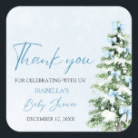 Sticker Carré Blue Bows Christmas Tree Boy Baby shower d'hiver<br><div class="desc">L'Autocollant Baby shower d'hiver Blue Bows Christmas Tree Boy est un joli ajout à votre décor de baby shower d'hiver ! Avec un arc bleu doux et un arbre de Noël festif, cet autocollant apporte une touche de saison confortable à votre célébration. Parfait pour décorer des faveurs, des invitations ou...</div>