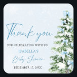 Sticker Carré Blue Bows Christmas Tree Boy Baby shower d'hiver<br><div class="desc">L'Autocollant Baby shower d'hiver Blue Bows Christmas Tree Boy est un joli ajout à votre décor de baby shower d'hiver ! Avec un arc bleu doux et un arbre de Noël festif, cet autocollant apporte une touche de saison confortable à votre célébration. Parfait pour décorer des faveurs, des invitations ou...</div>