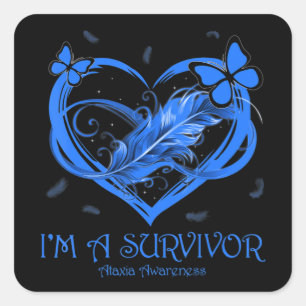 Sticker Carré Blue Butterfly Heart I'm A Survivor Ataxia Awarene