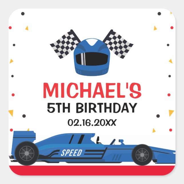 Sticker Carré Blue Car Racing Birthday (Devant)
