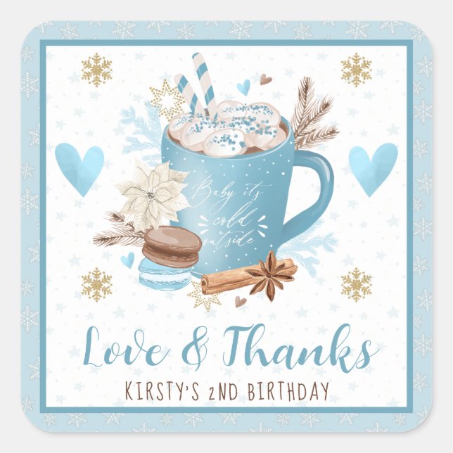 Sticker Carré Blue Cookies & Cocoa Birthday Party Favor (Devant)