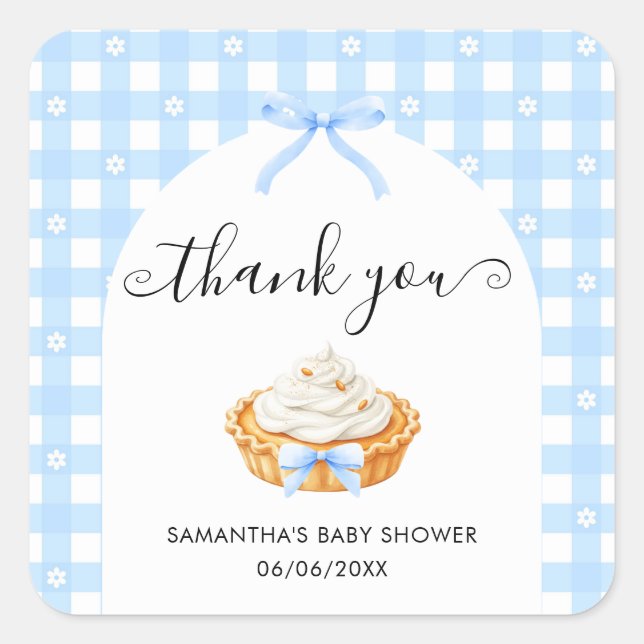 Sticker Carré Blue Coquette Fall Pie Baby Shower Thank You (Devant)
