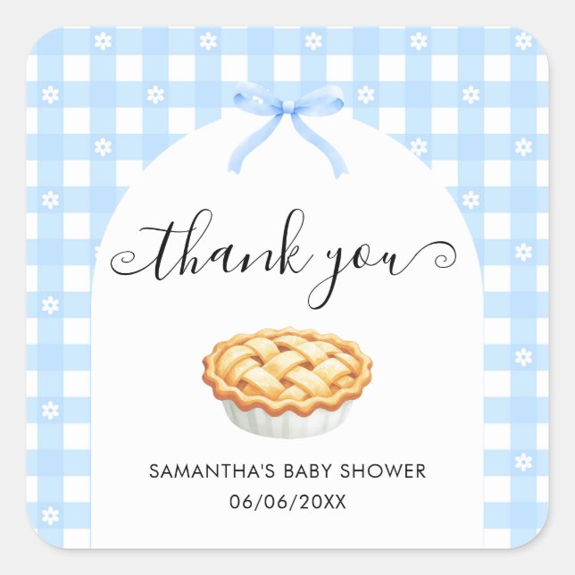 Sticker Carré Blue Coquette Pie Baby Shower Thank You (Devant)