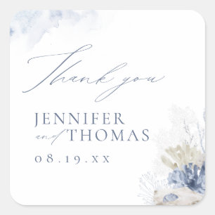 Sticker Carré Blue Coral & Seashells Beach Merci de mariage