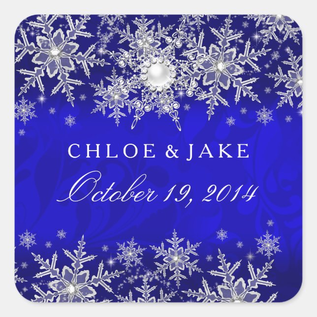 Sticker Carré Blue Crystal Pearl Snowflake Mariage en argent (Devant)