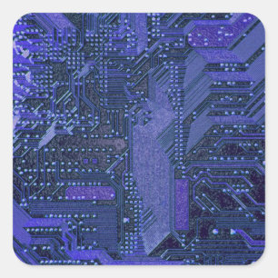 Sticker Carré Blue Cyber Circuit Board Tech Art Electronique