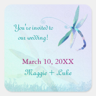 Sticker Carré Blue Dragonfly Ombre Wedding Enregistrer la date